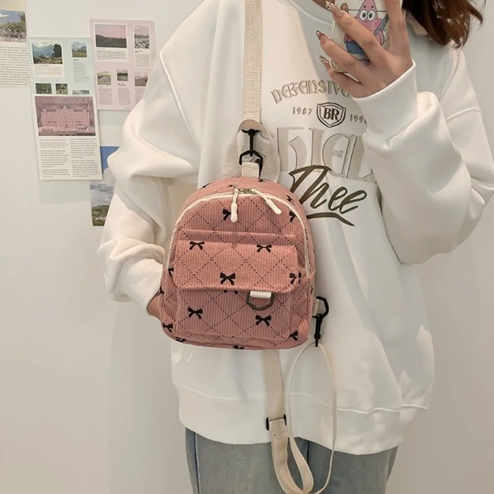 New Fashion Mini Backpack Bowknot Printed Sweet Cosmetic Bag Korean Version Storage Bag Ins Shoulder Bag Women Girls