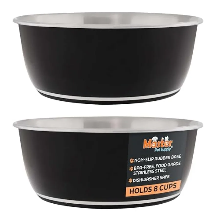 

Dog Bowls Set of 2 64 Oz Each with Non-Slip Rubber Base - - Basic Dog Food Bowl Water and Food Bowls for Small Medium Large Dog