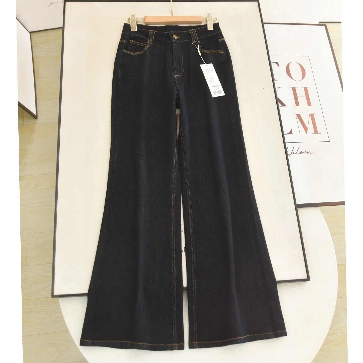 High Waist Deep Blue Bell Bottom Jeans Women's Autumn New Style Elegant Slimming Versatile Long Pants Ladies' Denim Trousers