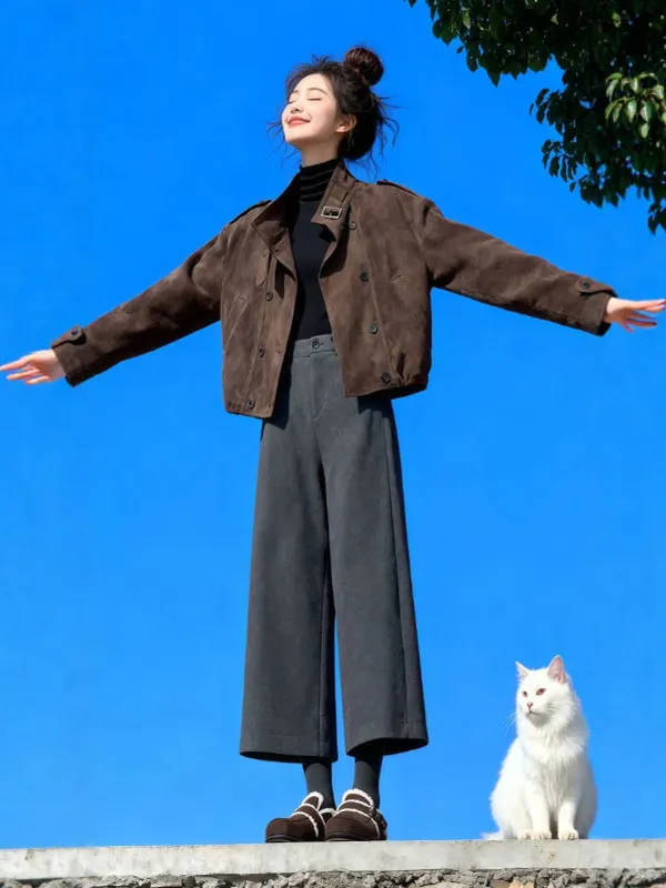 

Корейский женский воротник-стойка в стиле ретро, дизайн Jaet Sensation, маленький свободный топ, теплый, для путешествий, офиса, на открытом воздухе, на каждый день