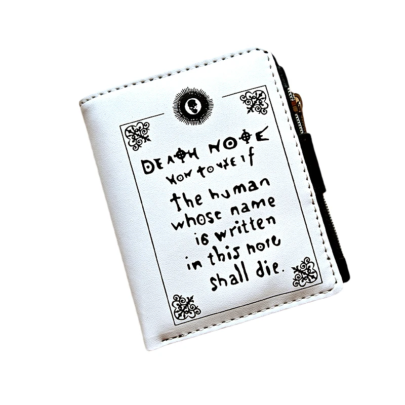 Death Note Anime Black PU Leather Short Wallet with Card Holders Zipper Pocket for Boys Girls Gift