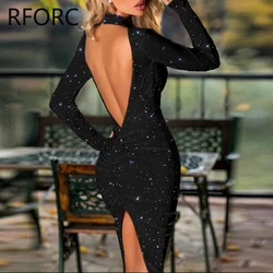 2024 Women  Glitter High Silt Skinny  Backless Party Dress