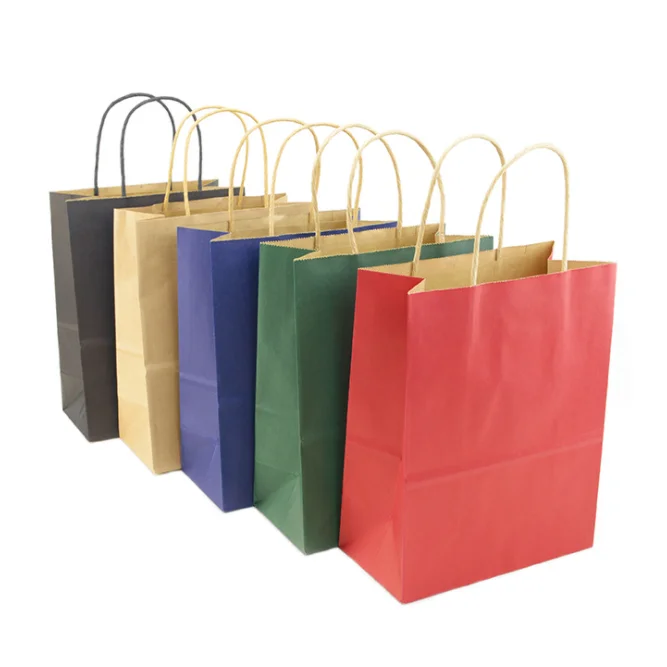 10 Pcs/lot Natural Kraft Paper Bag With Handle Party Recyclable Paper Gift Bags Environmental Protection 27*21*11cm