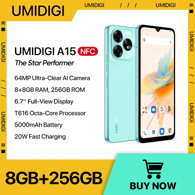 急速充電携帯電話,NFC, Android 13,UMIDIGI-A15インチFHD画面,8 GB 8 GB,6.7 GB, 128 GB, 256GB,  64MPカメラ,5000mAh, 20W負荷 - AliExpress