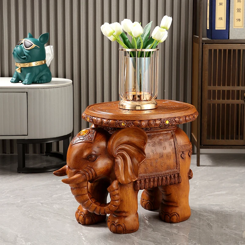 

Elephant stool, large floor-to-ceiling ornament next to the TV cabinet in the living room, home entrance decoration