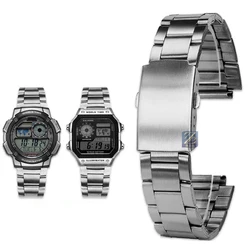 18mm Precision Steel Watch Strap For Casio AE1200 AE-1200 AE-1200WH/1300/1000/1500 Solid Stainless Steel Watchband Case Chain