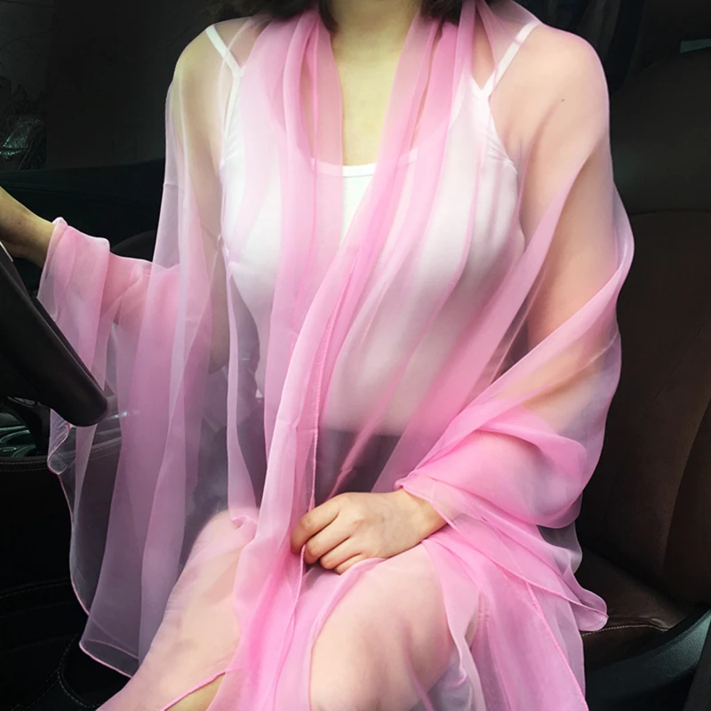 

Sunscreen Shawl Lady Korean Solid Color Transparent Sexy Thin Chiffon Beach Towel Summer Air Conditioning Ice Silk Scarf