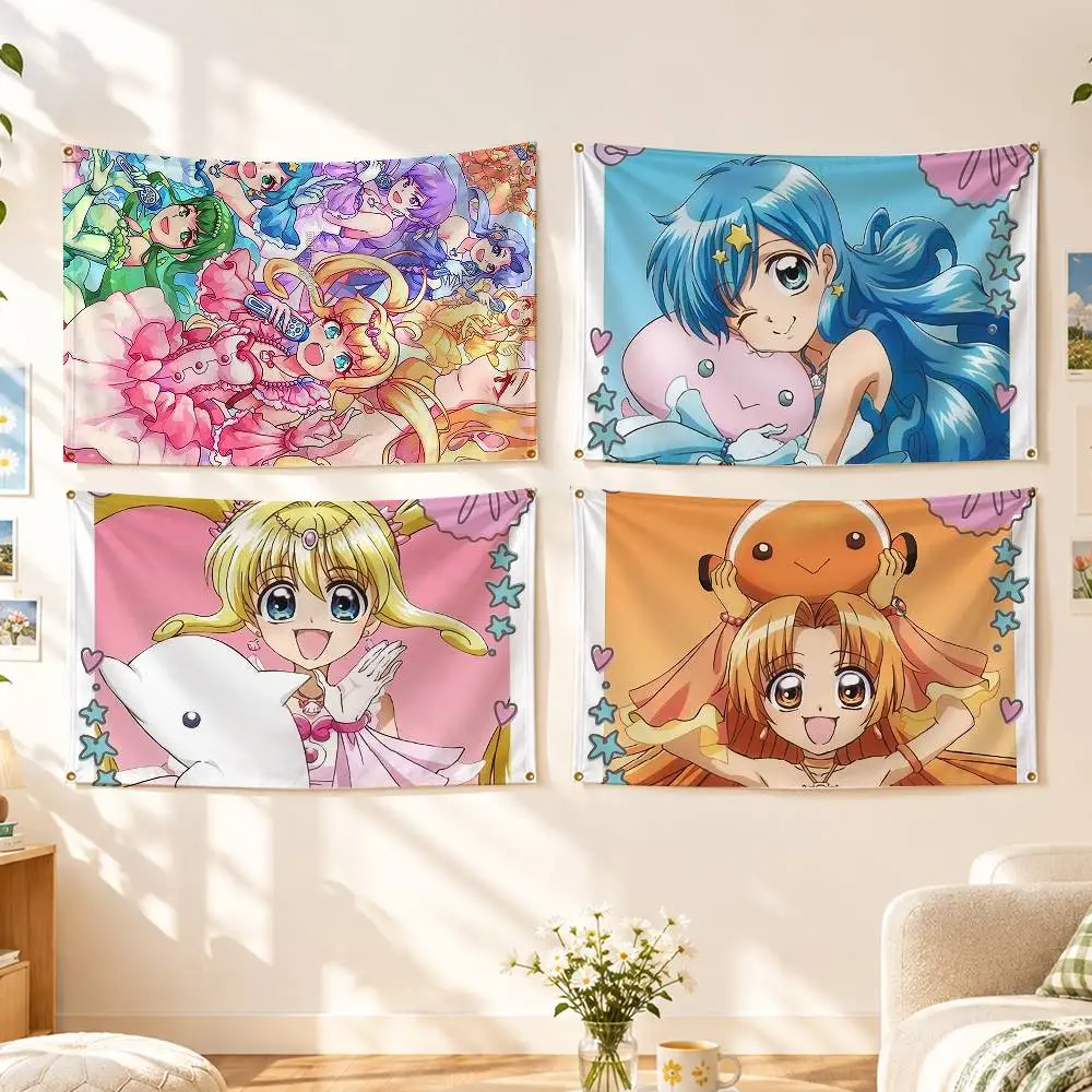 Mermaid M-Melody Pichi Pichi Pitch Flags Wall Hanging Background Art Banner for Bedroom Home Outdoor Decor