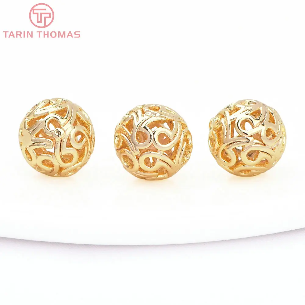 (2952)  10PCS 8.5MM  24K Gold Color Plated Brass Hollow Round Beads High Quality Diy Jewelry Accessories Wholesales