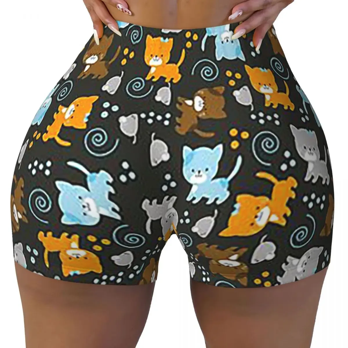 Custom Gray Ginger And Siamese Kittens Cats Women Gym Workout Running Shorts Athletic Volleyball Biker Yoga Shorts