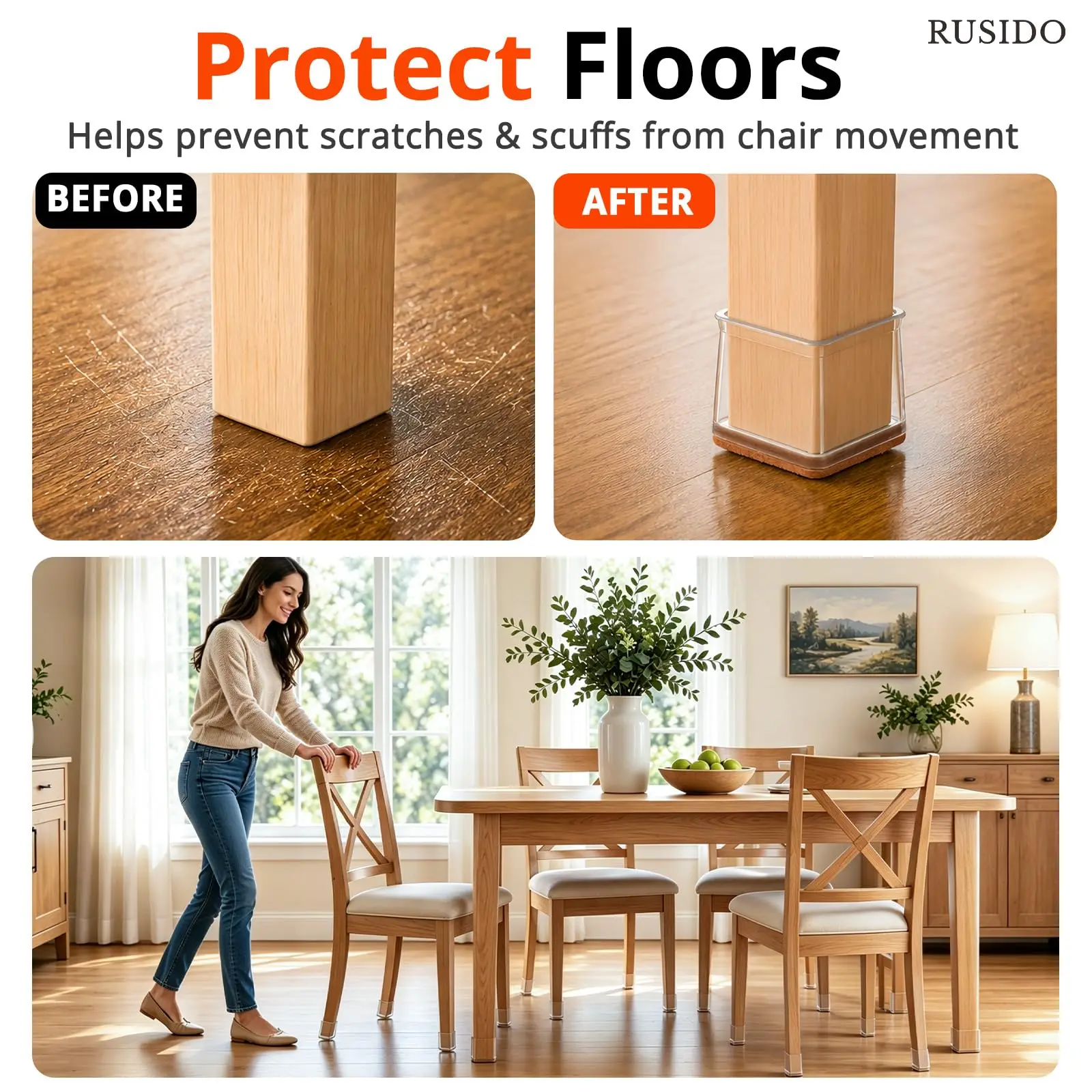 16Pcs+4Pcs Chair Leg Covers Noise Reduction Silicone Floor Protector Caps Anti-Scratch Furniture Feet Pads