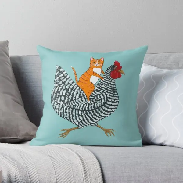 Ginger Cat Chicken Ride  Printing Throw Pillow Cover Office Cushion Soft Hotel Decor Fashion Sofa Pillows not include One Side