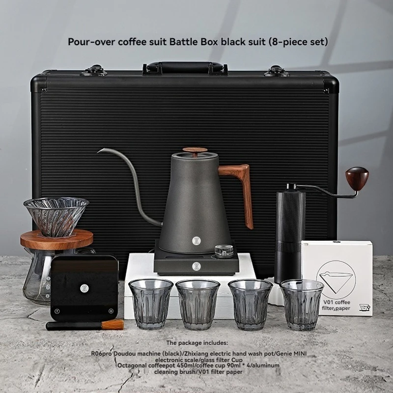 Premium Outdoor Portable Hand-brewed Coffee Pot Set with Insulated Suitcase, Trendy Coffee Utensils for Camping and Hiking