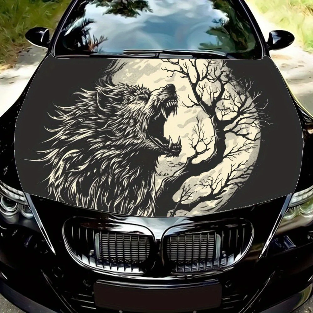 

Old Tree Moon Roaring Angry Wolf Car Hood Wrap Color Vinyl Sticker Truck Graphic Bonnet Auto Accessories Decoration Decal Gift