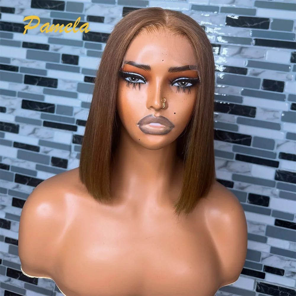 9x6 Transparent Lace Closure Glueless Wig Human Hair Ready To Go Honey Blonde Bone Straight 250% Density Dark Brown Colored Wig