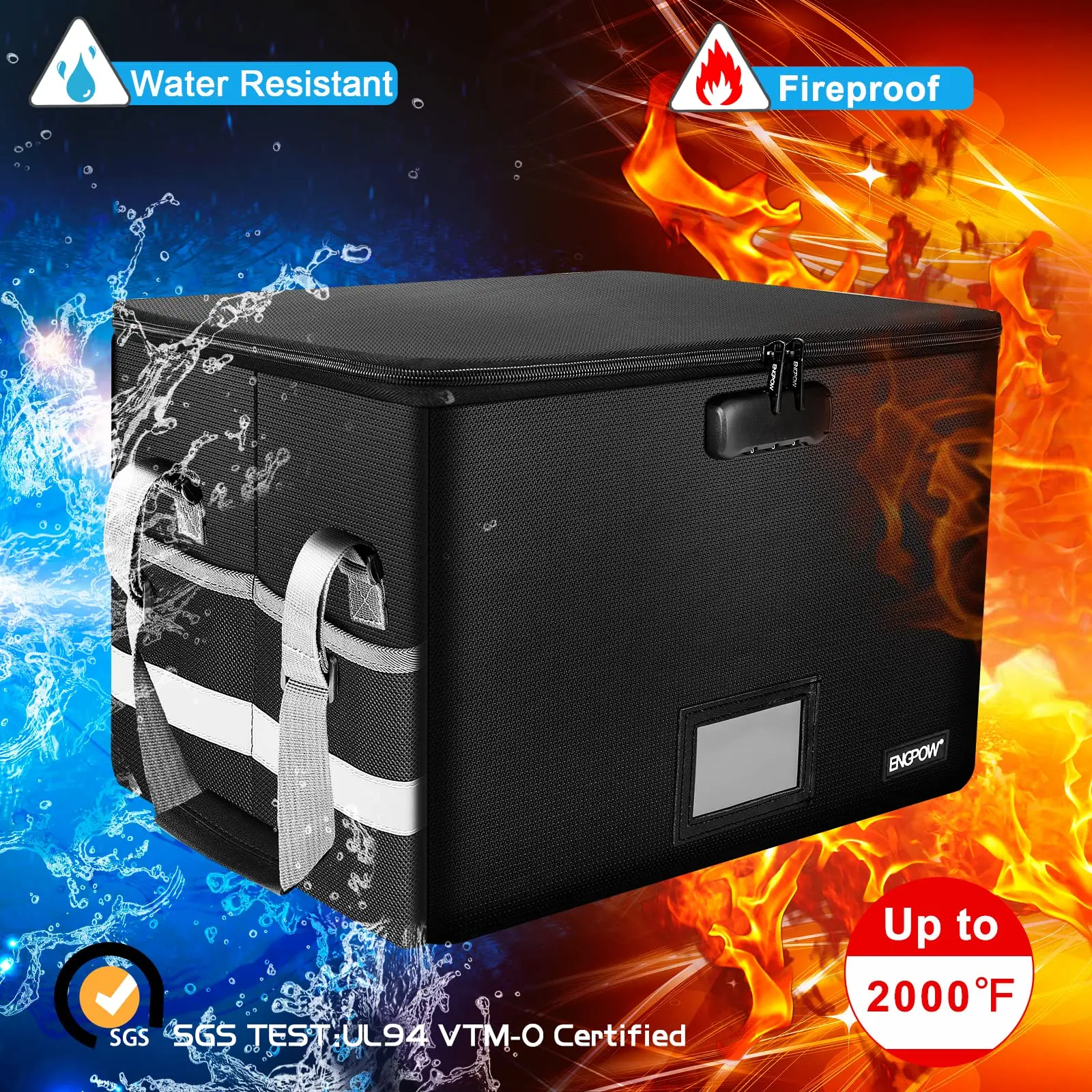 File Box with Lock,Fireproof Box File Storage Organizer Anti-Static Box,Collapsible Fireproof Document Box Filing Box with Handl