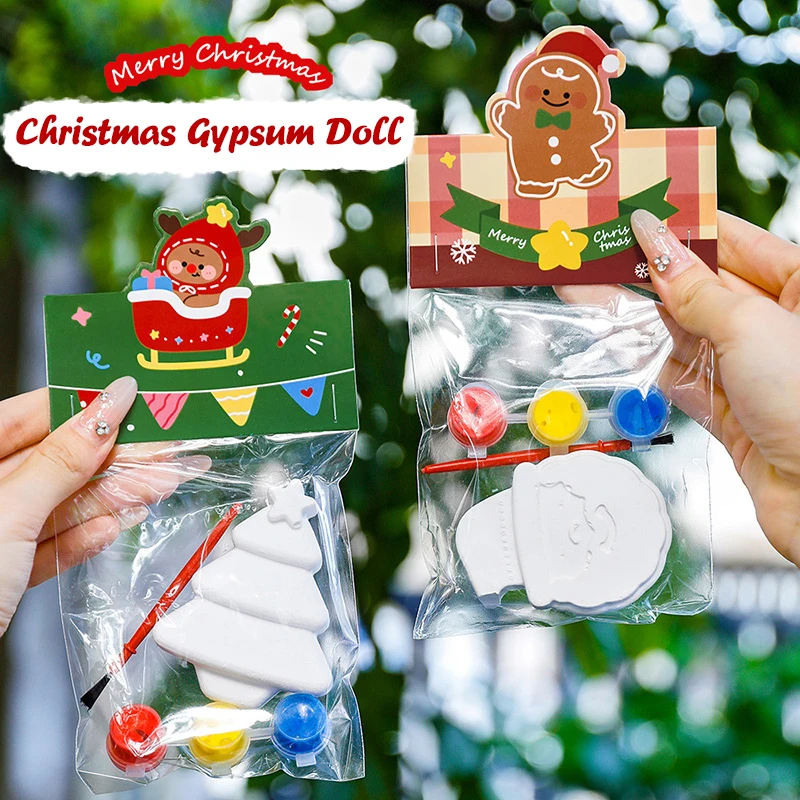 Christmas Gypsum Doll Painting Kit Toy Creative DIY Graffiti Plaster Doll Including Brush Pigments New Year Gifts Supplies