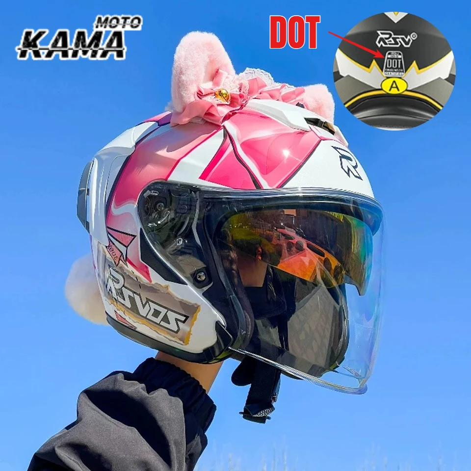 

DOT Certification Original Ryzen Motorcycle Helmet Double Lens 3/4 Capacete Black Scooter Motorbike cascos para moto casco moto