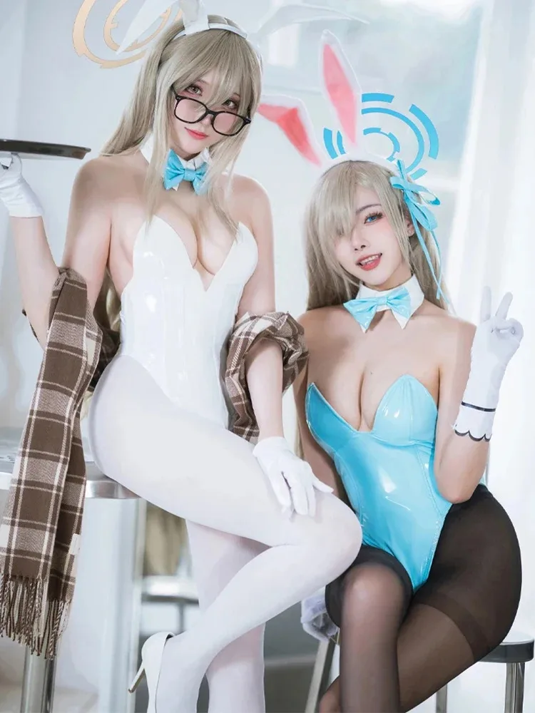 2025년 이이로레코스 애니메이션 아카이브 아스나 이치노세 무로카사 아카네 버니걸 코스튬 여성 섹시 코스프레 의상 흰색 및 파란색 점프수트