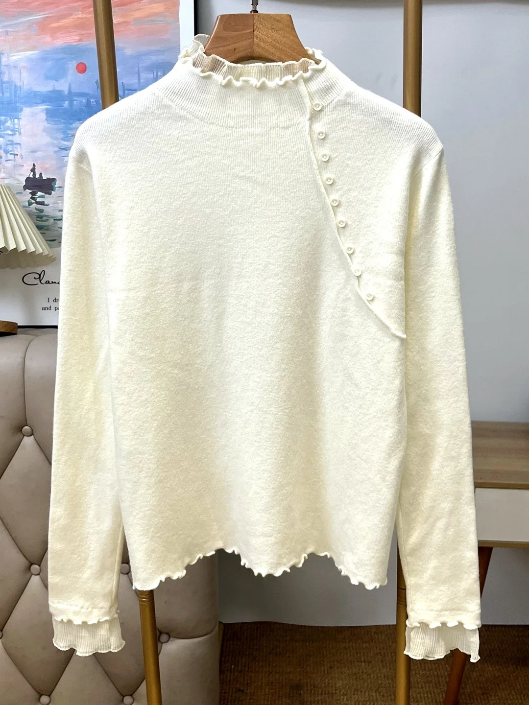 เสื้อสเวตเตอร์ไหมพรมทรงเข้ารูปแฟชั่นสำหรับผู้หญิง คอสูง ตัดต่อผ้า ดีไซน์ใหม่สำหรับฤดูหนาว เสื้อซับในลำลอง