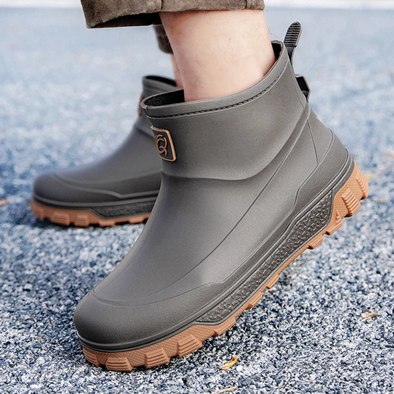 Men's Ankle Rain Boots Outdoor Waterproof Men Rain Shoes Anti-Slip Wear-resistant Men Kitchen Water Shoes Fishing Rubber Shoes