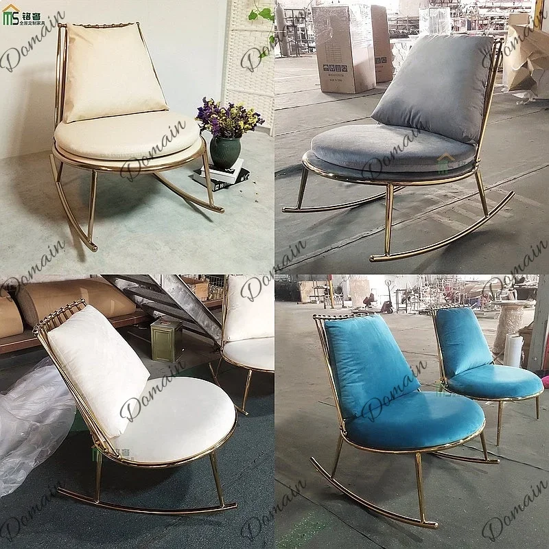 XB Modern Rocking Chair Metal Frame Single Leisure Sofa For Living Room Balcony Bedroom Stylish Rocker