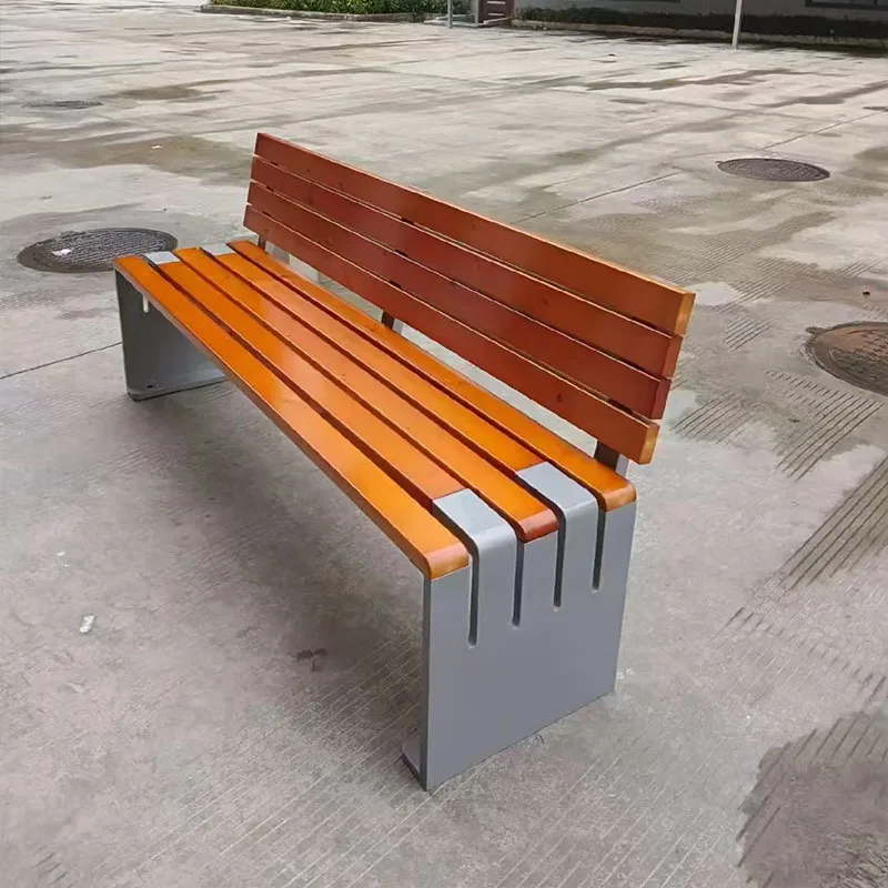 Park chair Outdoor bench, anti-corrosive wood bench Stainless steel outdoor seat, courtyard landscape leisure chair