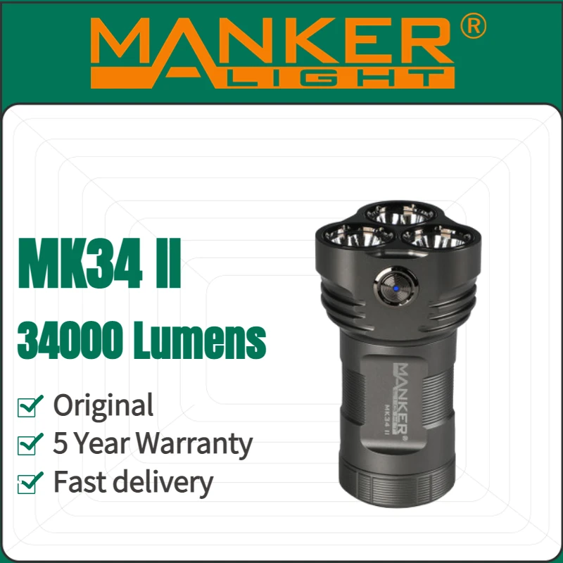 Manker MK34 II 34000 Lumens Rechargeable Flashlight 12 Pcs XHP50.2 LED Source Use 3 × 18650 Battery Ultrastrong Torch Light