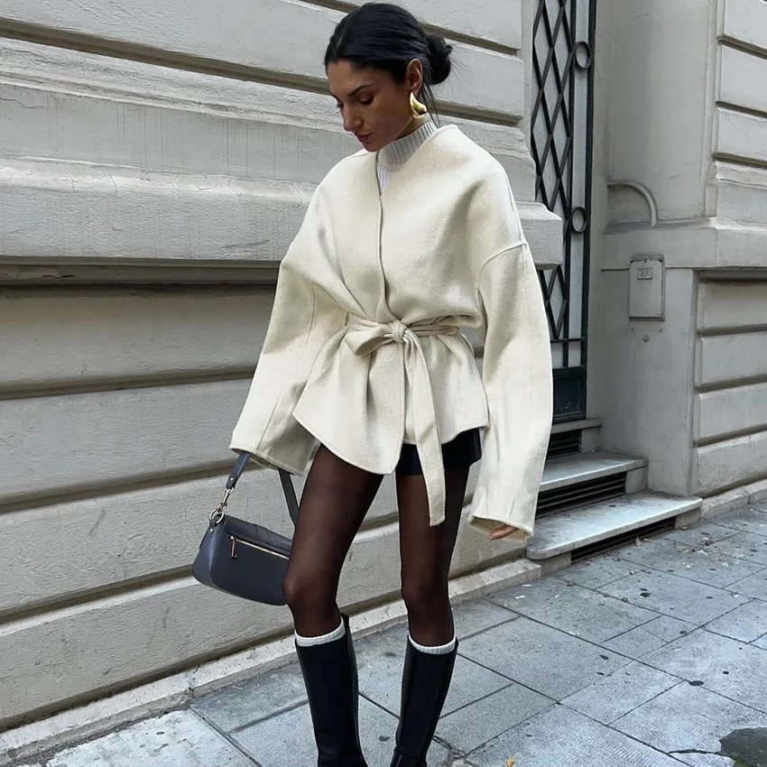 

Women Blend Coat 2026 Spring Women's French Women Windbreaker Coat Casual Loose Long Sleeve Slim Outwear