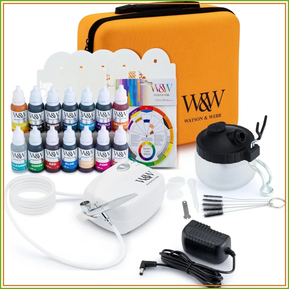 29pcs Cake Airbrush Decorating Kit - Professional Spray Gun, 13 Matte Colors, Stencils, Case, Tools for Baking