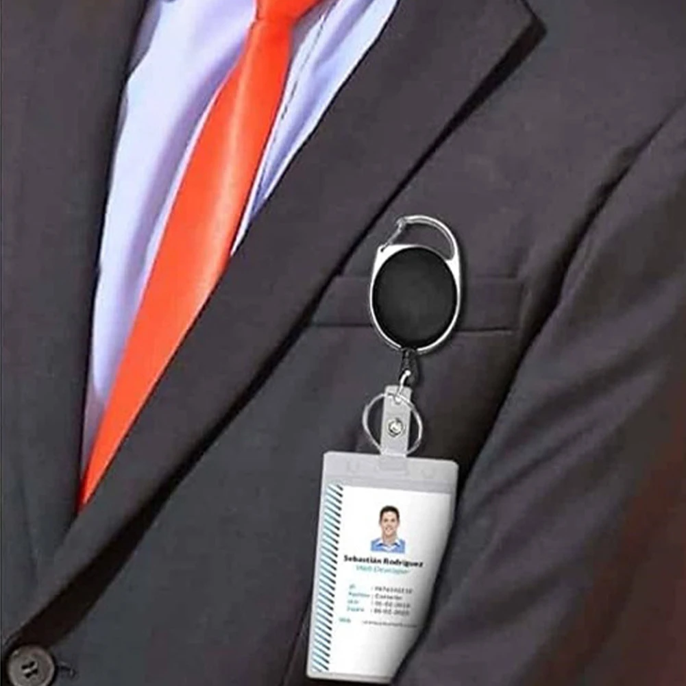 Porta badge identificativo da 2 pezzi con clip e portachiavi Manicotti verticali in plastica trasparente Porta badge retrattile con bobina porta badge retrattile