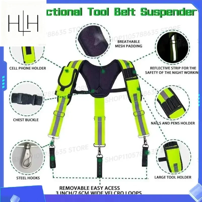 Fluorescent Y Type Multifunctional Tool Belt Suspenders Heavy Duty Adjustable Work Braces for Electrician Carpenter