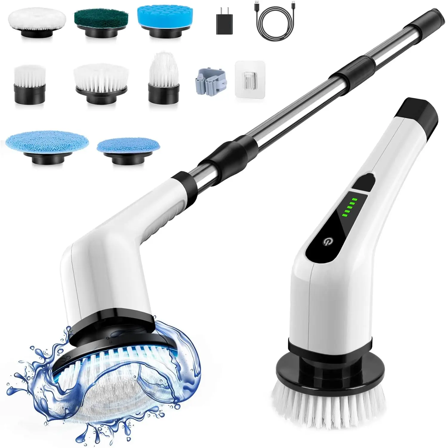 

Electric Spin Scrubber, Cordless with 8 Brush Heads, 90Mins Work Time, Adjustable for Bathroom Shower Car Cleaning