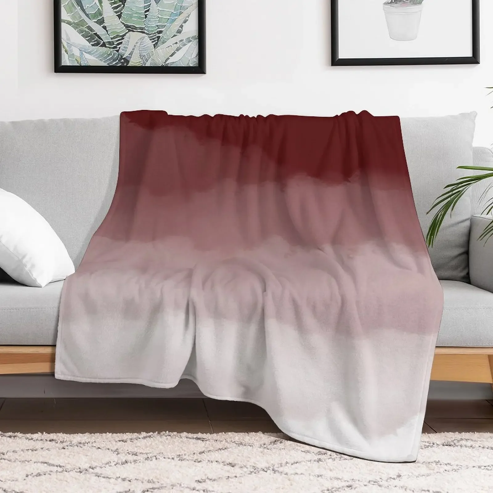 Maroon Watercolor Ombre (maroon/white) Throw Blanket Multi-Purpose Sofa Throw For Decorative Sofa Blankets