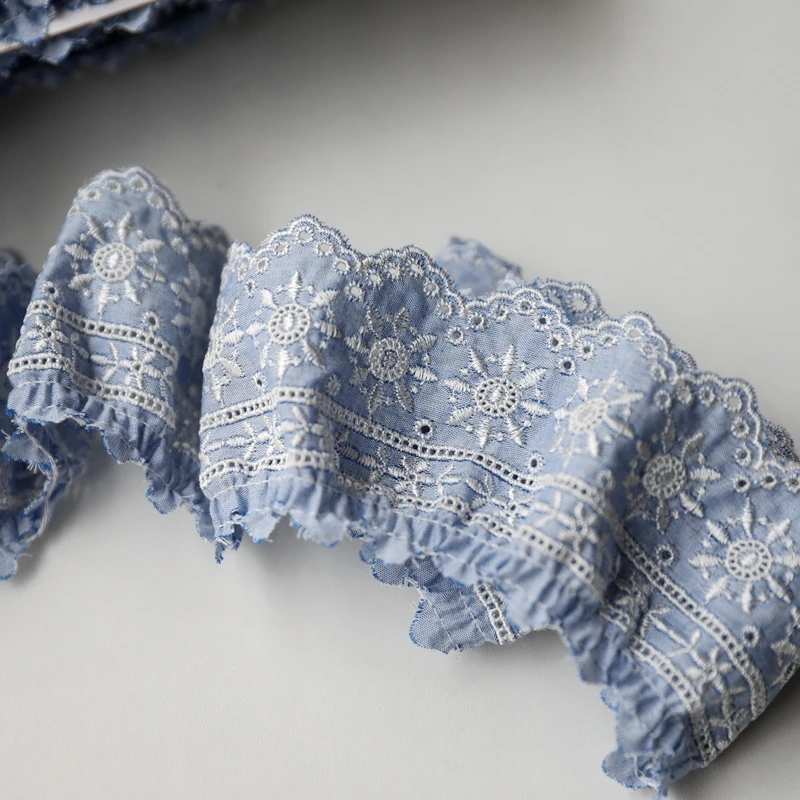 1 Meter 7CM Wide Blue Wrinkled imitation denim embroidered Lace Trim