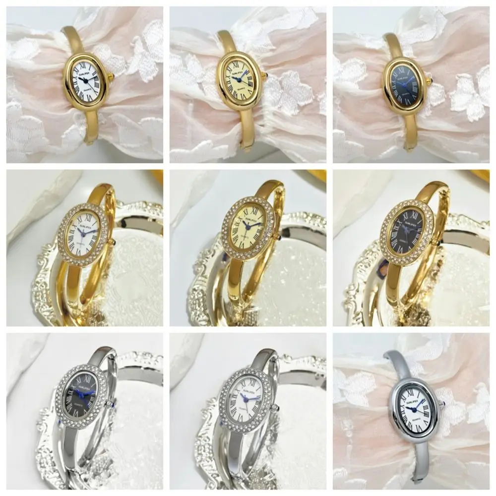 Simply Roman Numerals Bracelet Watch Jewelry Clasp Oval Quartz Wristwatch Diamond Decoration Quartz Diamond Watch Girls