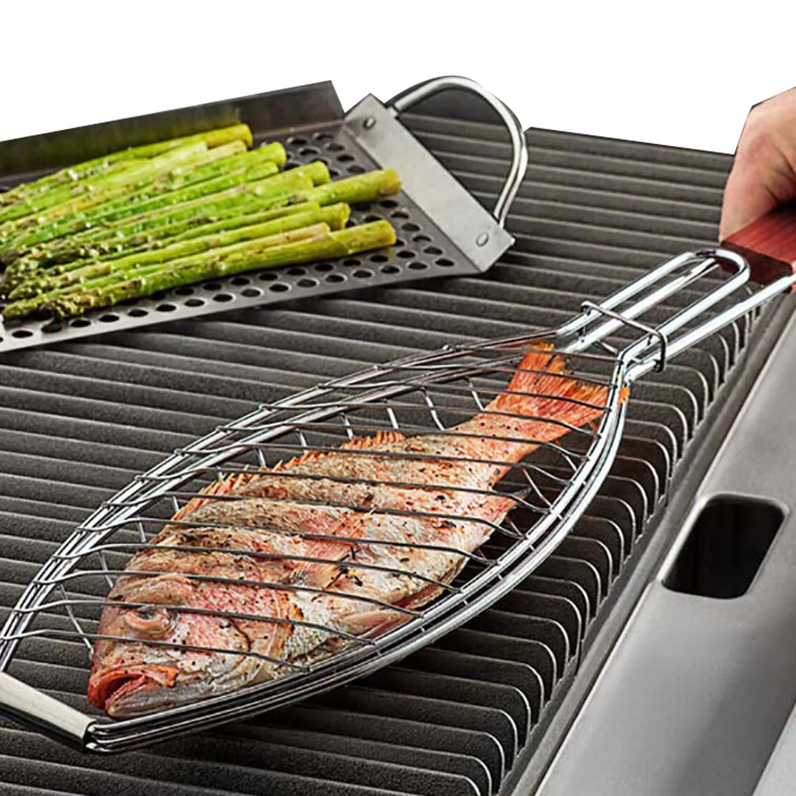E9 BBQ Grilling Basket Foldable Large Grilling Rack For Barbecue Fish Portable Fish BBQ Grill Basket Anti-Scalding Grill Basket