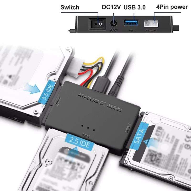 

Адаптер жесткого диска USB 3.0 к SATA IDE 2,5/3,5-дюймовый адаптер жесткого диска SSD HDD Кабель-конвертер USB 3.0 к Sata III для портативных ПК