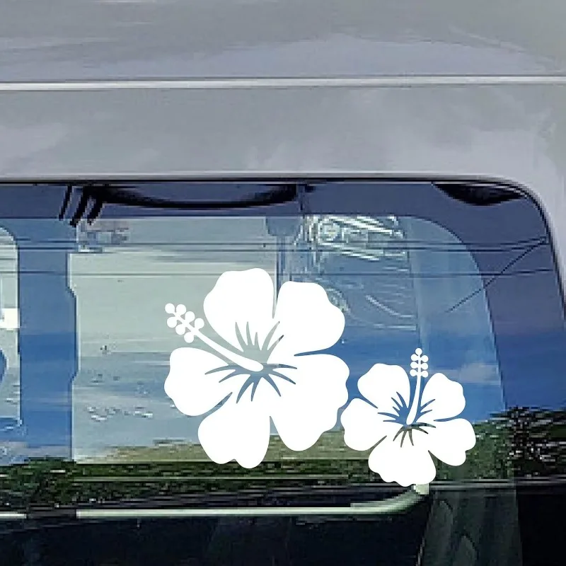 4 Sheets Hibiscus Flower Car Stickers 6Pcs Hawaiian Floral Self Adhesive UV Sun Protection Auto Decor Decals