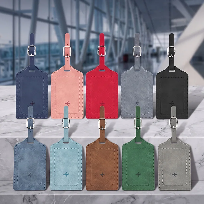 Vintage Pu Leather Luggage Tag Airplane Pattern Travel Suitcase Name Label Adjustable Strap Anti Lost Baggage Multicolor