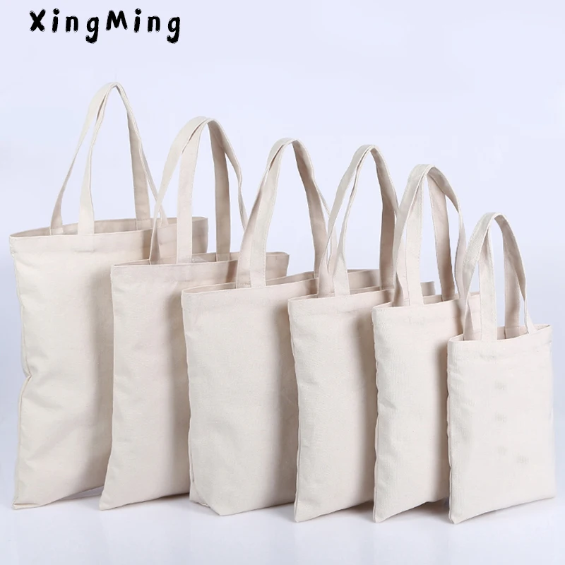 High-Quality eco friendly Solid Women Men Handbags Canvas Tote bags Reusable Cotton grocery Shopping Bag