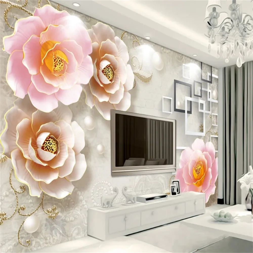 Custom photo wall paper Home and rich jade carving peony lily wallpaper for living room mural 3d wall painting murals Stickers