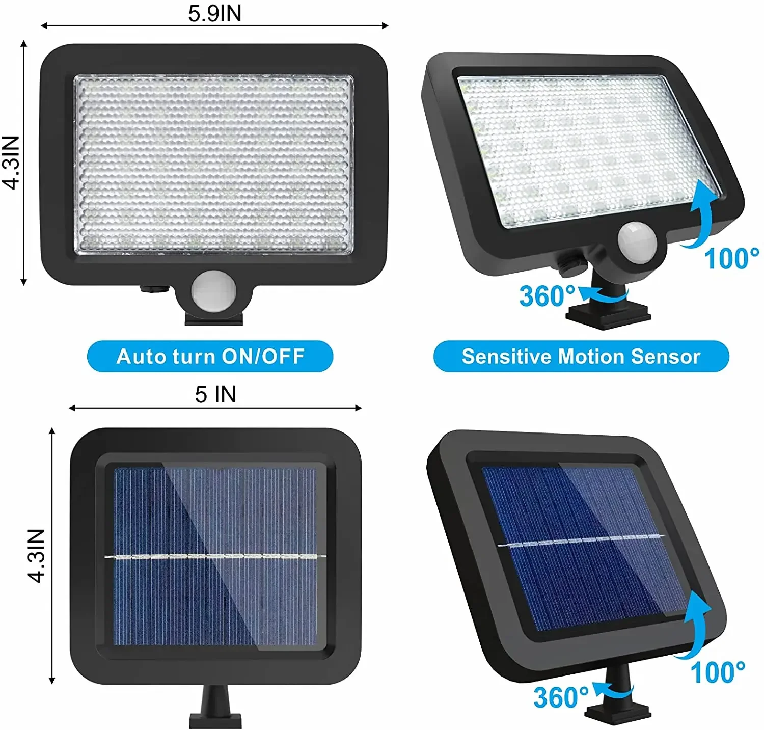 Solar-Wandleuchte für den Außenbereich, Bewegungsmelder, 56 LEDs, Sicherheit, Flutlicht, Nachtlicht für Terrasse, Hof, Garage, Auffahrt, Veranda, Zaun