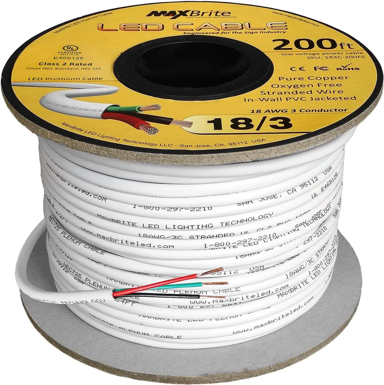 كابل LED منخفض الجهد ، 3 موصلات ، كم أبيض ، سلك مكبر صوت في الجدار