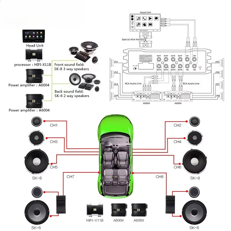 OEM Class ab 4 Channel Car Amplifier with Power and 8 Channel DSP HIFIX11B