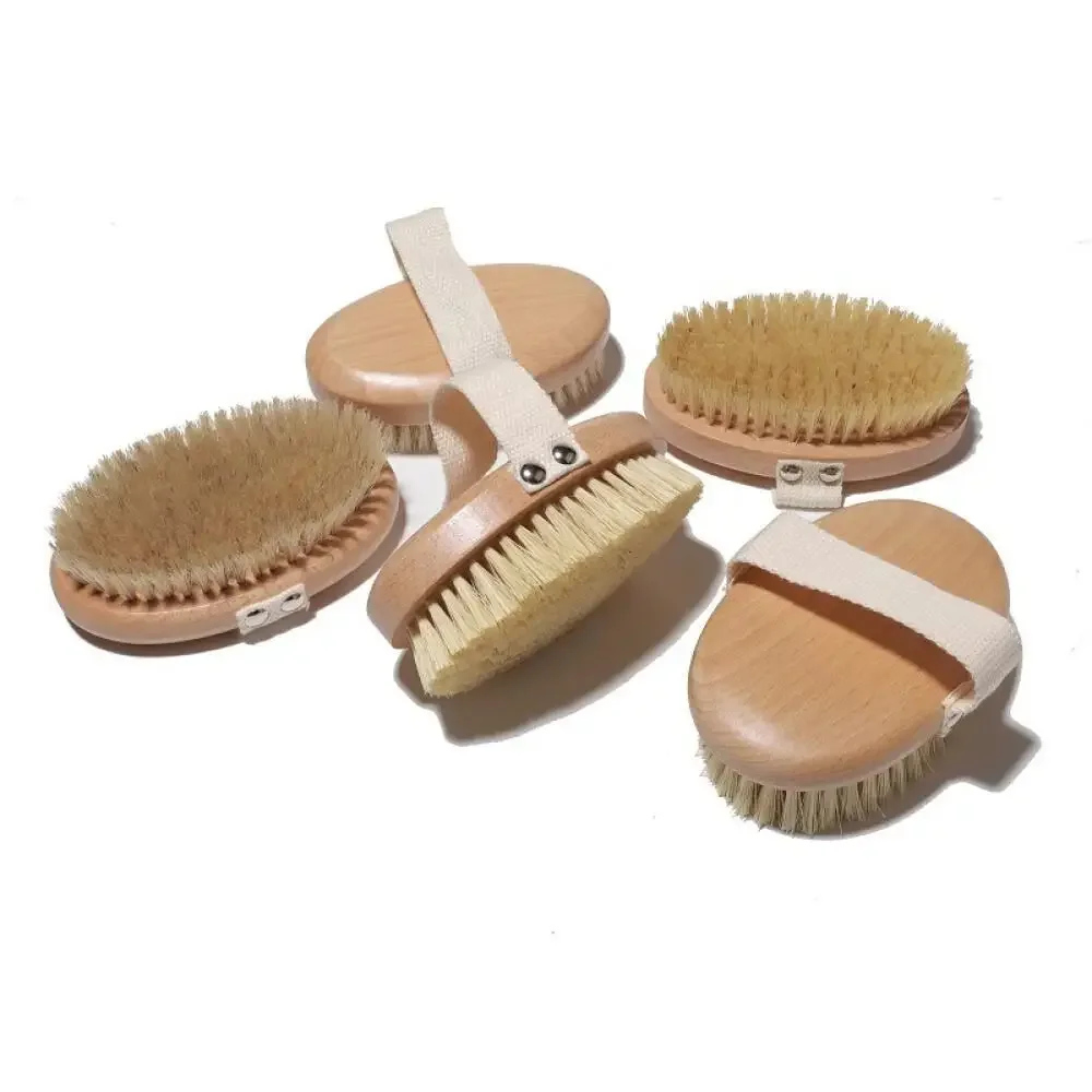 Oval Beech Massage Brush Sisal Bristle Extended Body Dry Brush Handheld Bath Brush Oval Bristle Spa Wellness Accessories Hot