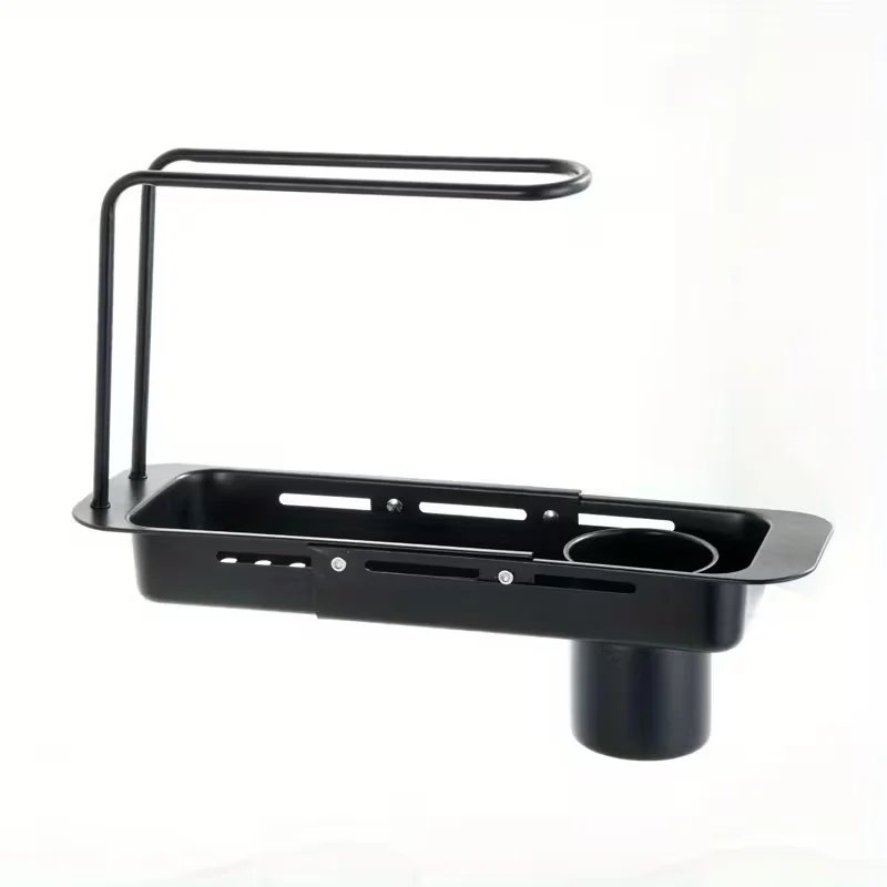 Sleek Design, Expandable Stainless Steel Kitchen Sink Organizer - Dish Draining Rack with Sponge Holder, Fits All Sinks