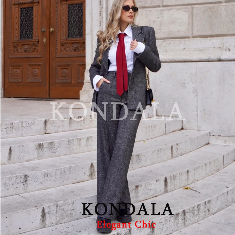 

KONDALA Office Lady Dinner Pants Suit Women Buttons Blazer,Straight-leg Pants 2026 Winter Spring Fashion Commute Blazer Lady Set