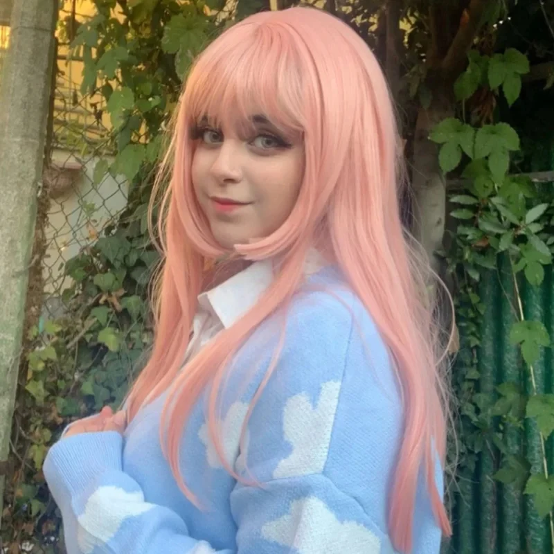 2026 Houyan synthetic long straight hair wig cosplay Lolita girl pink black bangs wig heat-resistant party EJH98 - view 6
