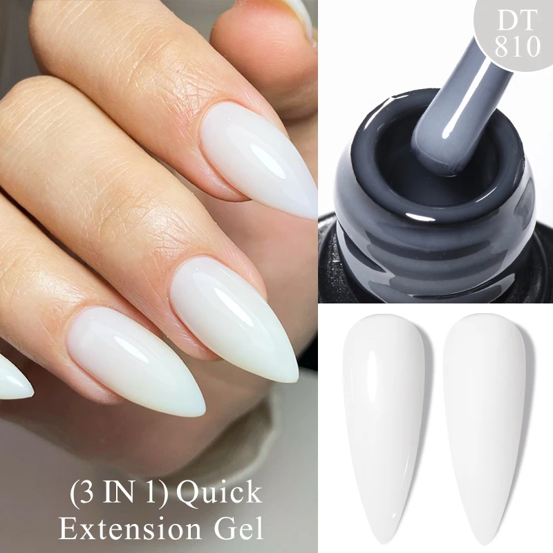 MEET ACROSS 7ML Milky White Quick Extension Gel Nail Polish Nails Gold Foils Effect Semi-permanent nail polish UV Gel Nail Art